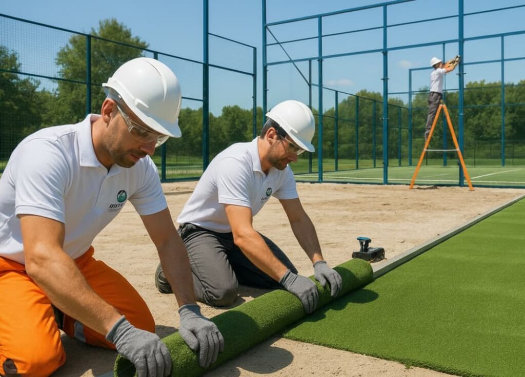 instalando pista de padel valverde ecograss madrid y peninsula